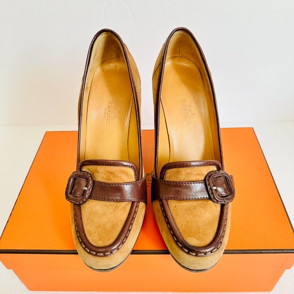 AUTHENTIC HERMES SUEDE AND LEATHER NIKITA LADY SHOES PUMPS SZ 6 MADE IN ITALY - Picture 2 of 14